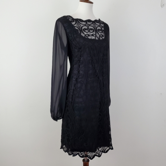 Adrianna Papell Lace Chiffon Scalloped Shift Dress - Picture 8 of 16